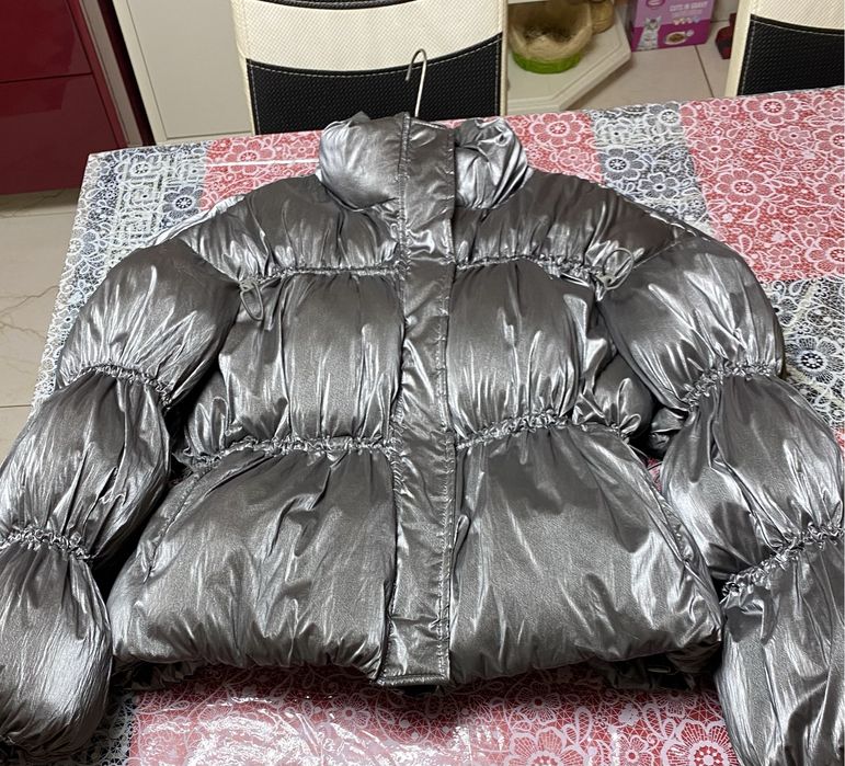 -Geaca scurta dama de iarna gri sidefat (argintiu)