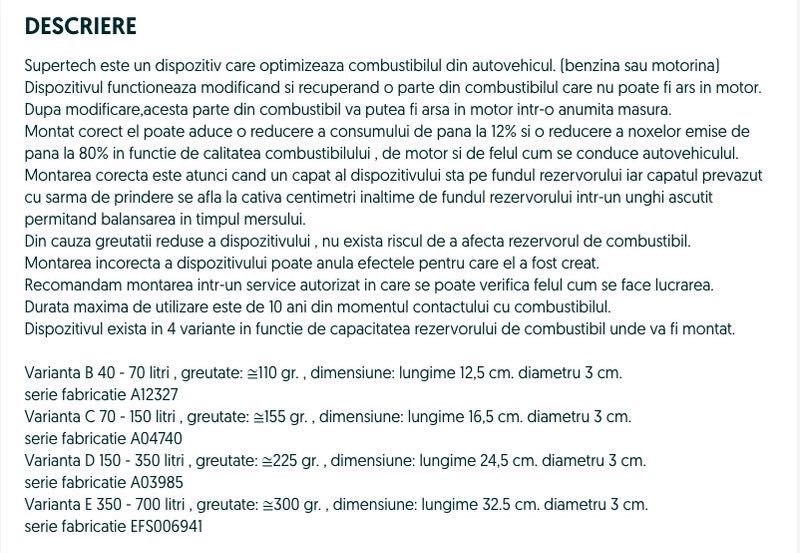 Dispozitiv reducere consum combustibil si noxe auto-SuperTech 4 modele