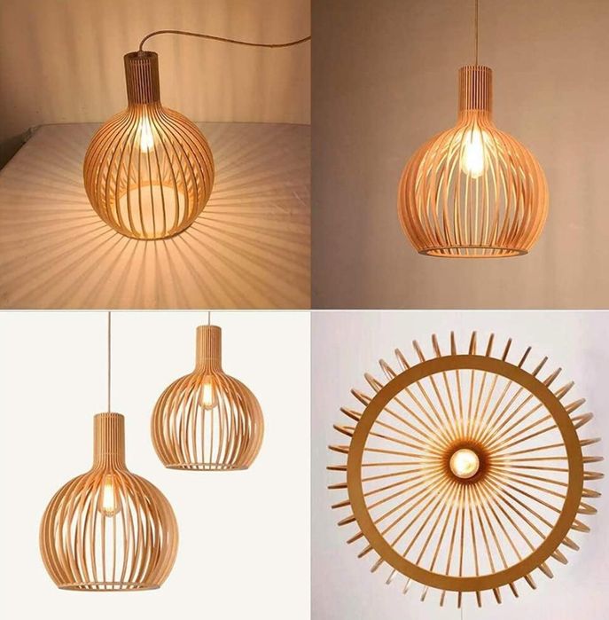 Дизайнерска лампа от шперплат висяща пампа Ф35 см Е27