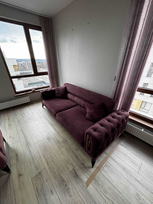 Диван с фотьойл цвят Бордо