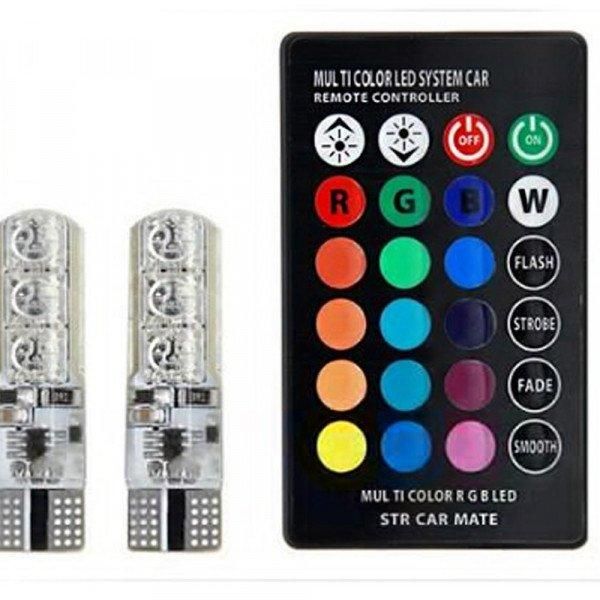 Лед 0323 крушки за габарит многоцветни с дистанционно T10 5W