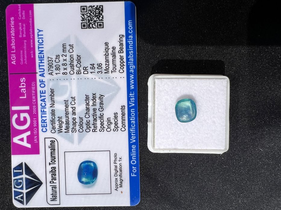 Турмалин Параиба със сертификат