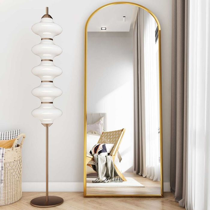 Oglinda de podea, mare, 160X50cm, partea de sus arcuita, rama aurie