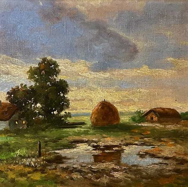 Tablou foarte VECHI, ulei pe panza, semnat stanga jos, 60x40cm+latimea ramei. Rama lemn masiv