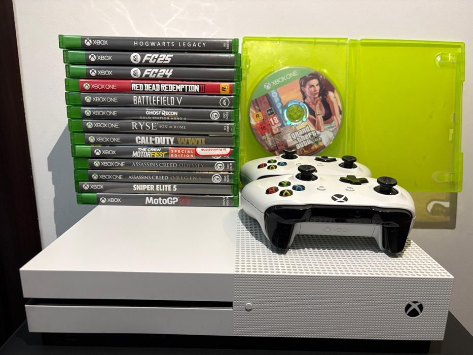 Consolă Xbox One S 1TB - 2 Manete + 14 Jocuri (FC25, Hogwarts, RDR2)