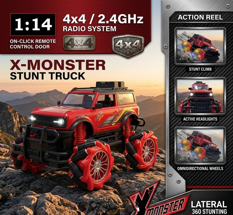 Джип с Дистанционно X-Monster 4x4, Странично Движение, LED Светлини