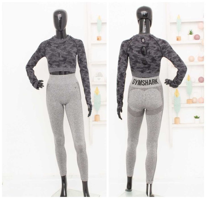 Gymshark комплект клин сив висока талия + кроп топ сиво-черен XS/S