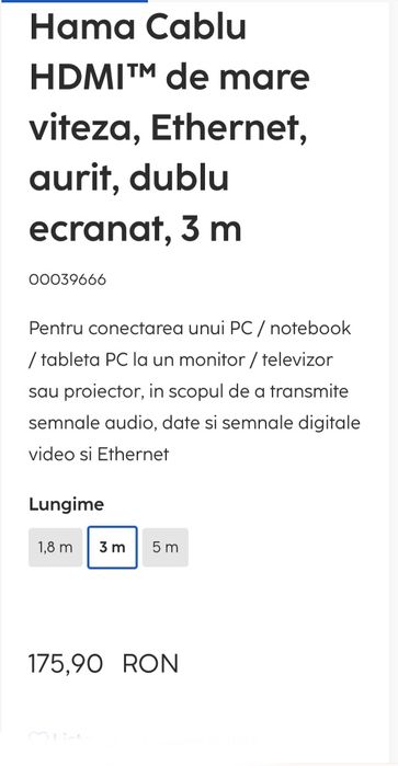 3m Cablu HDMI dublu ecranat de mare viteză Hama