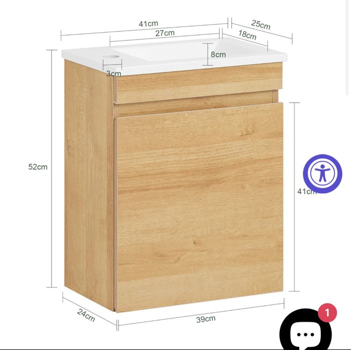 Set mobilier baie suspendat cu lavoar si oglinda-finisaj natur