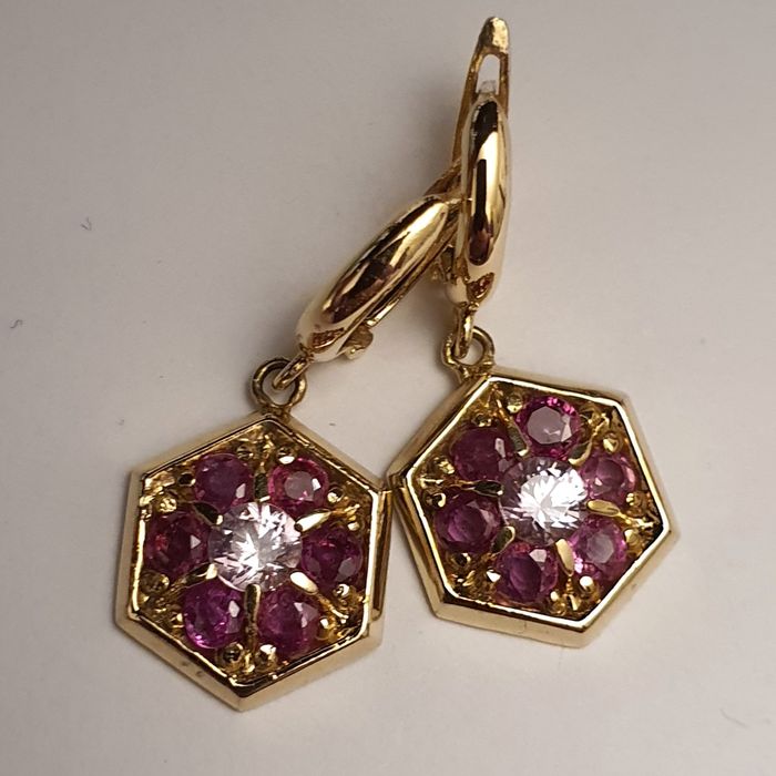 cercei unicat aur 14k cu safire si rubine naturale