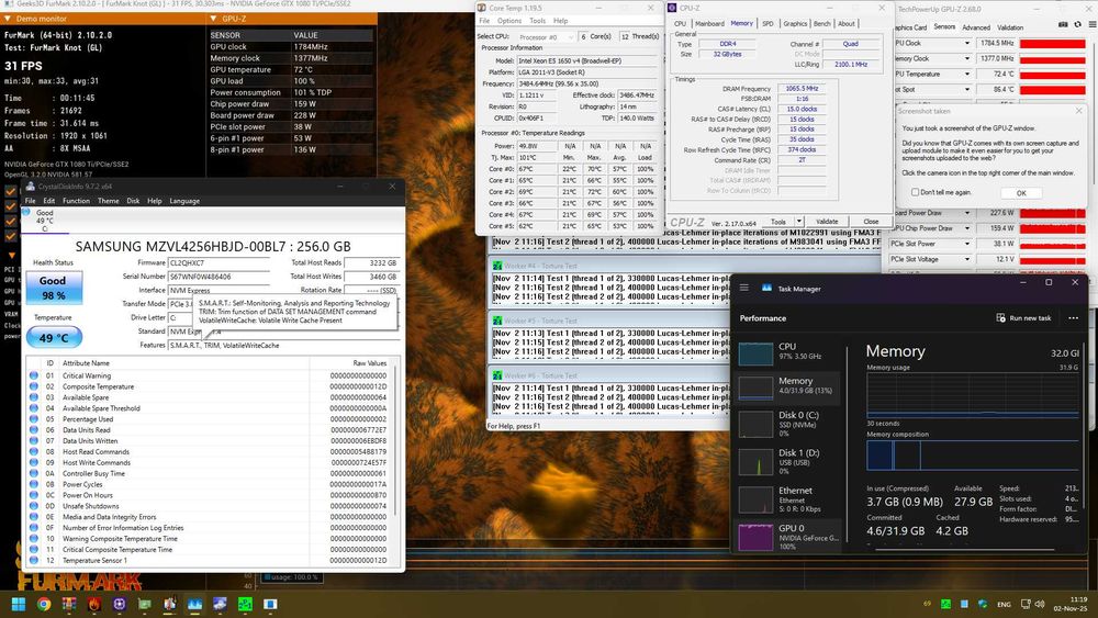 Геймърски Компютър nVidia 1080 Ti, 32GB DDR4, Intel 4Ghz Turbo, m2 ssd