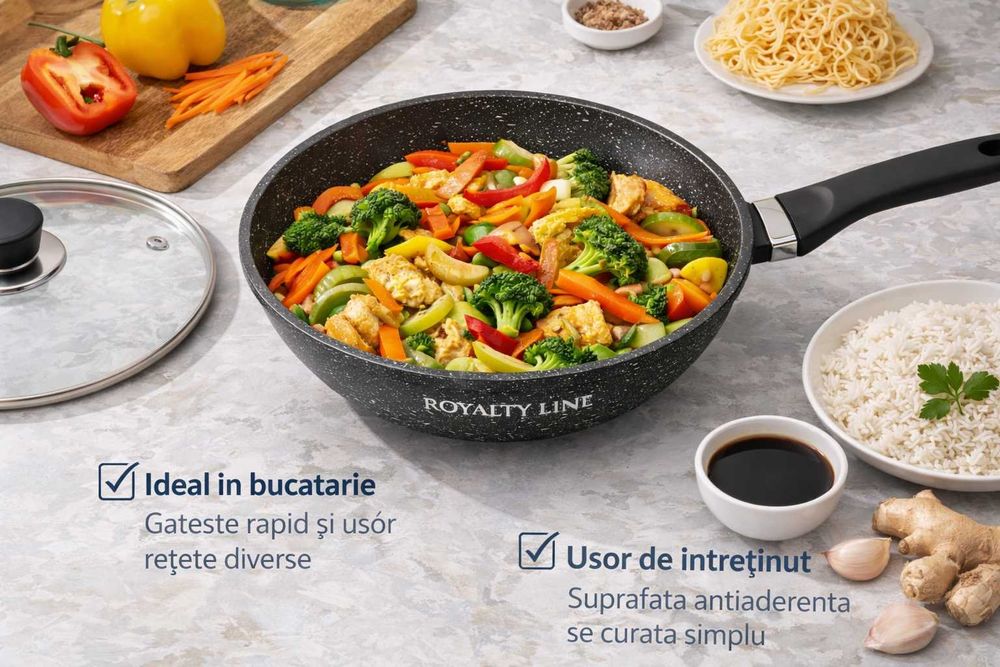 Wok din aluminiu turnat cu acoperire marmura 30 cm Royalty Line