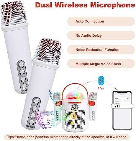 Bluetooth караоке машина два безжични микрофона мощен високоговорител