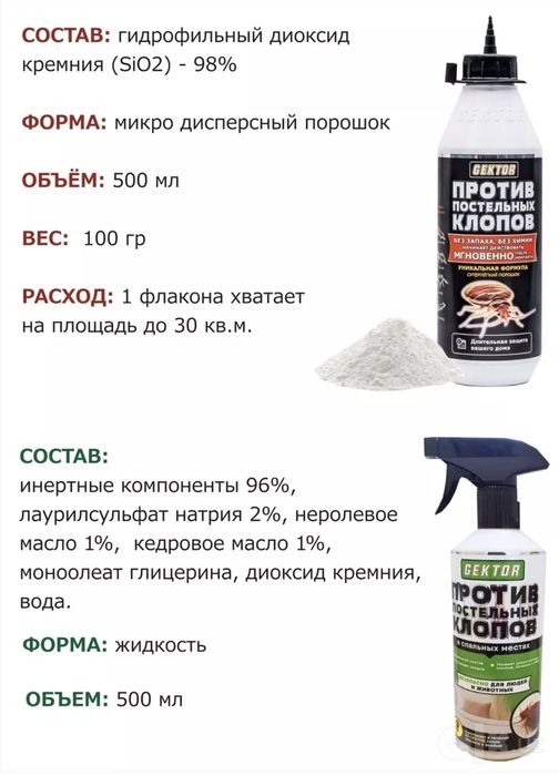 Набор от клопов Gektor порошок и Эко спрей  Гектор от клопов,тараканов