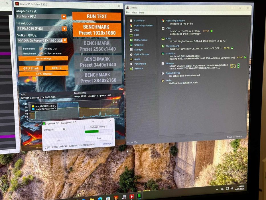 PC Gaming Intel Core i7-8700 | GTX 1060 3GB | 16GB DDR4 | SSD 480GB + HDD 1TB + Monitor Philips 24