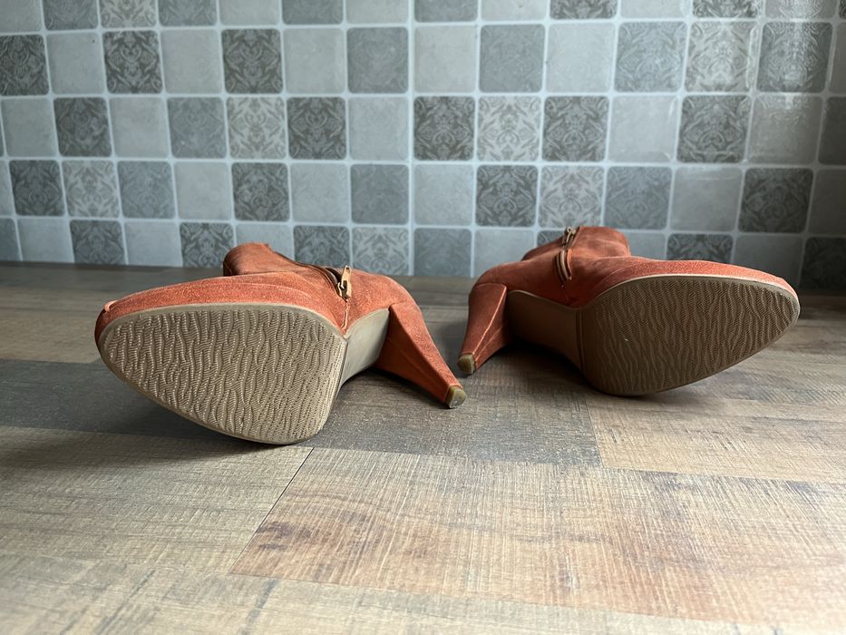 Botine din piele moale, coniac-portocalii, cu platforma