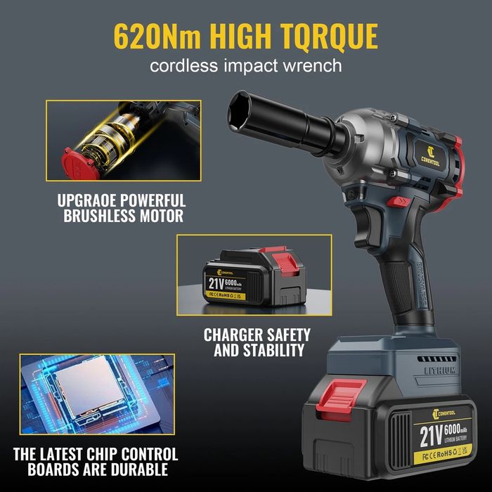 CONENTOOL 21V Безжичен ударен гайковерт. винтоверт/бормашина, 620N