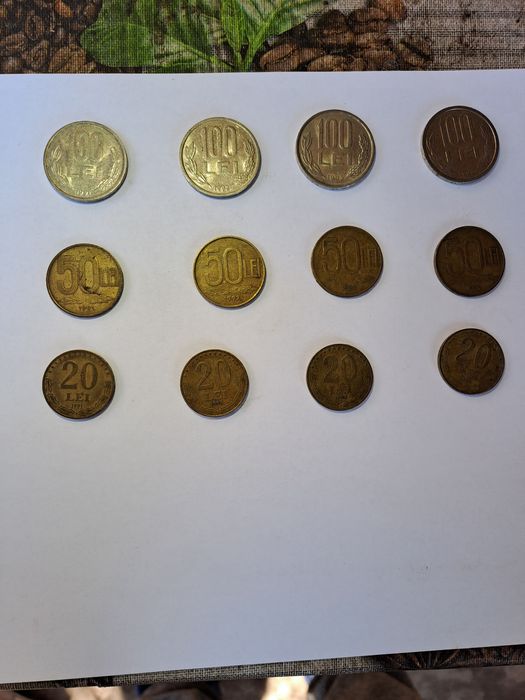 Monede de colecție. 100 lei, 50 lei, 20 lei.