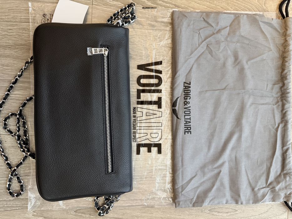 Geanta Zadig & Voltaire Rock Grained Leather Noir Unique Black 27cm