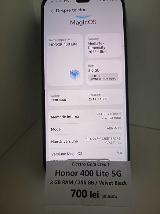 Honor 400 Lite 5G 8GB RAM/256GB/Velvet Black/Stare Impecabila! ID10460