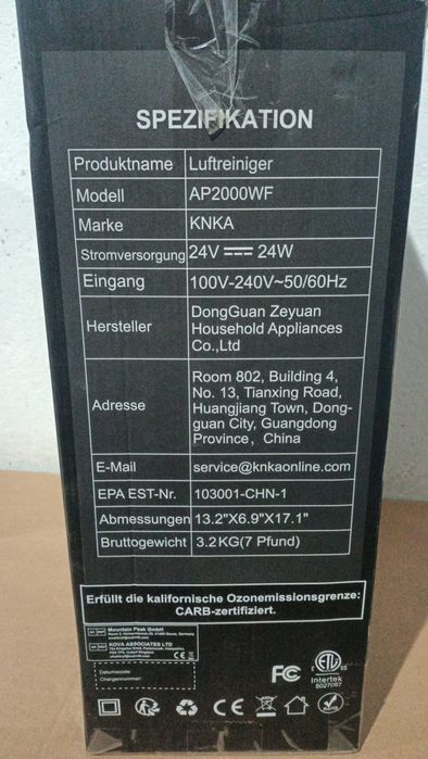 Purificator De Aer Nou Inteligent KNKA Model AP 2000 WF