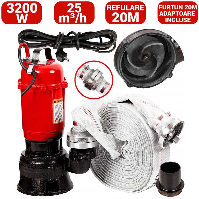 Pompa apa submersibila murdara 3200W + furtun 20m pompieri