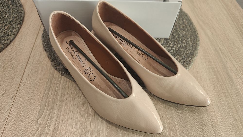 Pantofi cu toc patrat 37 nude/bej deschis Solo Donna Benvenuti piele