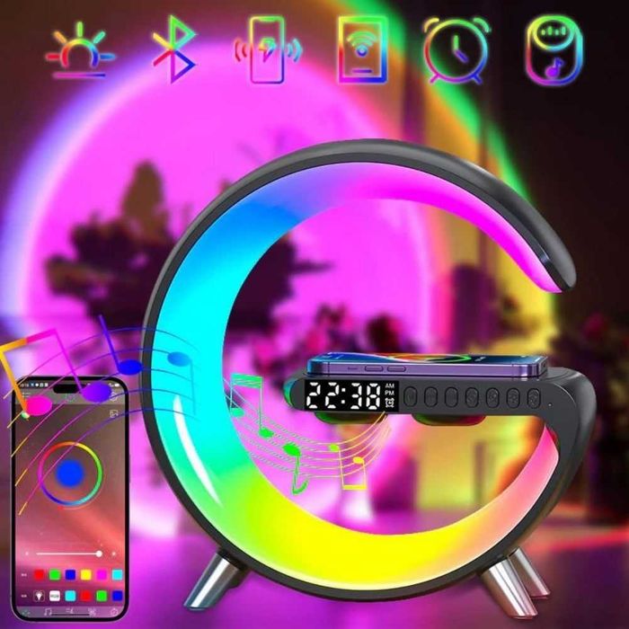 Incarcator wireless, 9 in 1 Functii, Cu ceas, Lampa smart, Alarma etc