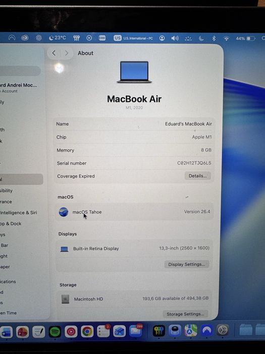Macbook Air 2020 M1 A2337 13,3 inch 512GB SSD, 8 gb ram