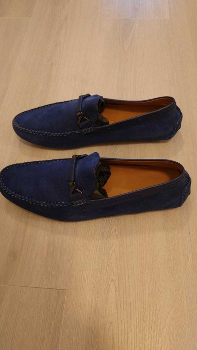 Mocasini Hugo Boss, piele intoarsa, bleu ciel, marimea 45