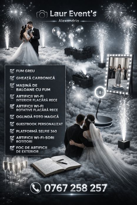 Foto-Video/Fum Greu/Artificii/Oglinda Magica/Selfie  360°/Cabina Foto