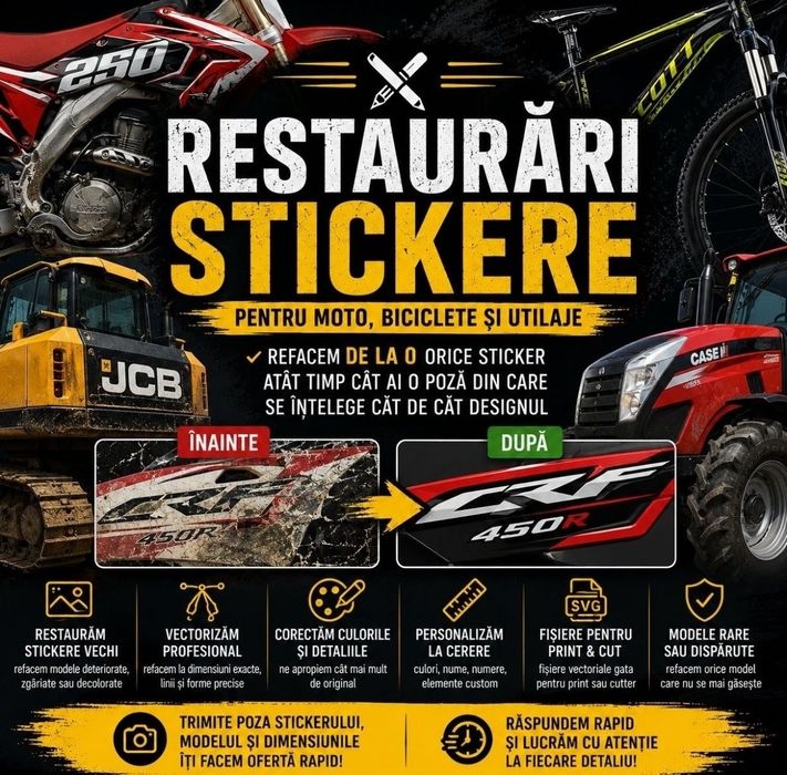 Stickere biciclete / utilaje /stickere auto /Colante auto / Reclama mașină / aptipilduri auto