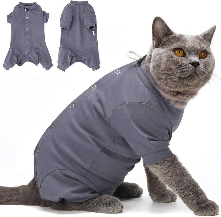 HEYWEAN Костюм за възстановяване на котки с дълъг ръкав, сив, M ; L