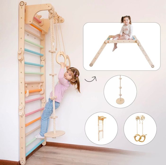 Perete suedez/spalier Wooden Magic, + leagăn și inele