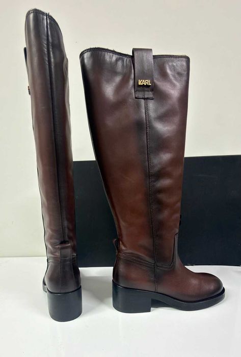 НОВИ Кожени ботуши KARL LAGERFELD Brooklyn Long Boot - Размер 36 (23 см стелка)