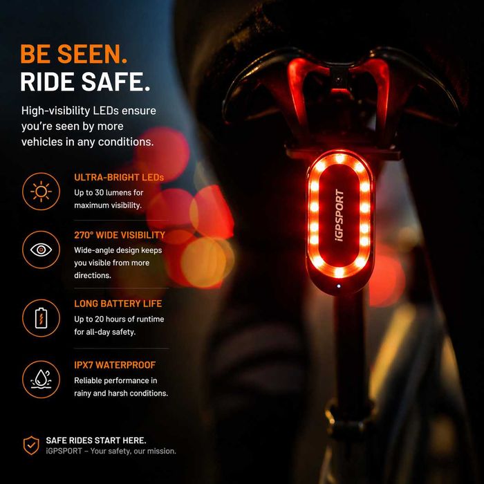 Задна SMART LED стоп светлина с радар IGPSPORT SR Mini, Bluetooth/ANT+, IPX7