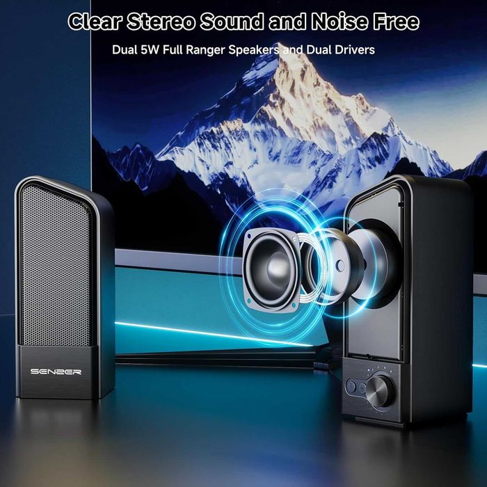 SENZER CS20 2 в 1 Bluetooth компютърни високоговорители за настолен компютър, USB Plug & Play