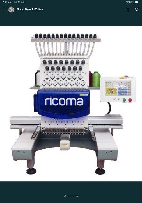Masina de brodat Ricoma RCM 1501 7TC , Nu Brother, Happy,Zsk,Tajima