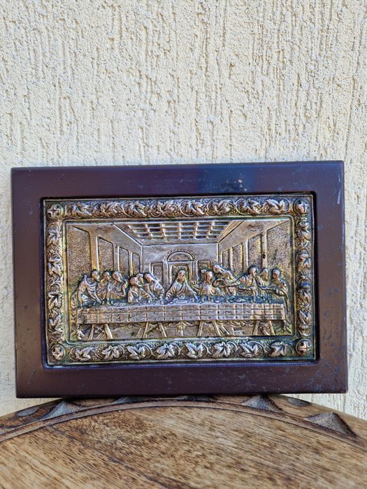 Стара сребърна икона Тайната вечеря-,Сертификат