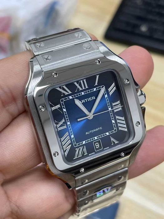 Cartier Santos 100 сребристо/синьо