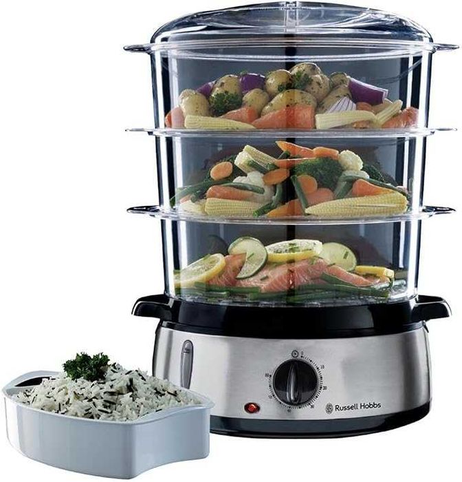 Уред за готвене на пара Russell Hobbs 9 л с 3 отделения, таймер и кошница за ориз