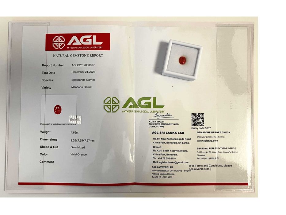 Granat Mandarin Natural 4,65 ct – Piatră Prețioasă cu Certificat AGL