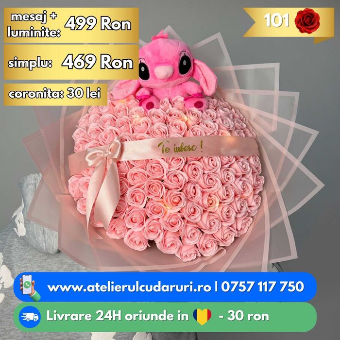 Buchete Trandafiri Sapun, Sclipici , Stitch | Livrare oriunde