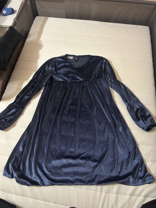 Детска синя кадифена рокля 140-146см LC Waikiki със златни точки