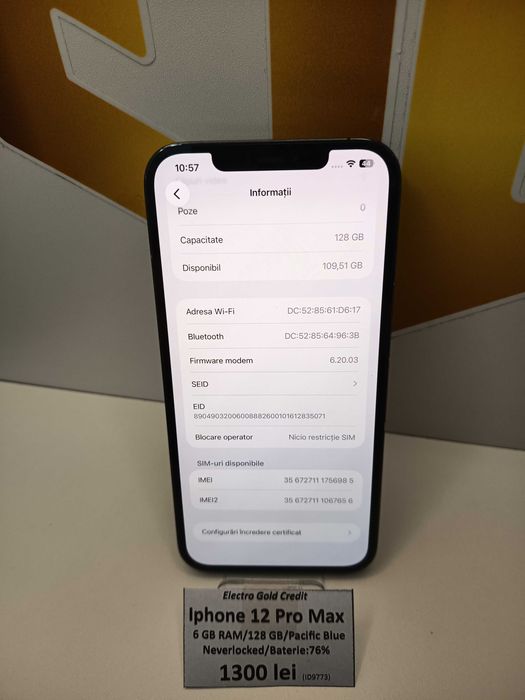 Iphone 12 Pro Max 128GB Pacific Blue/Neverlocked/Baterie:76% ID9773