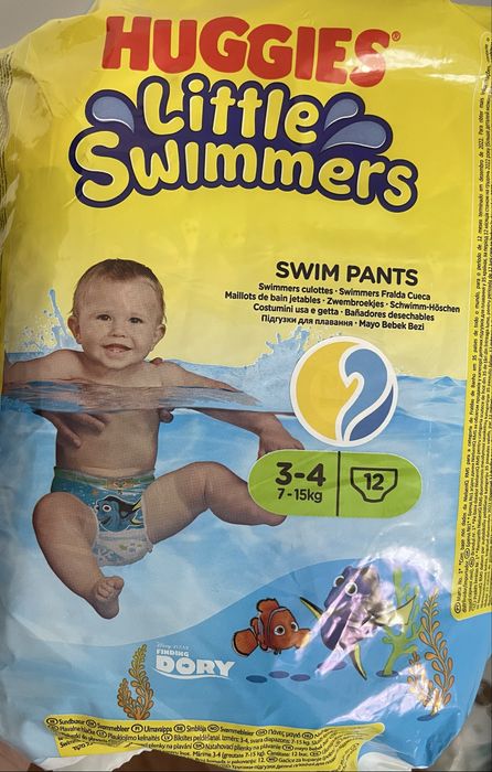 Scutece/pants de înot Huggies little swimmers mar. 3-4 (7-15 kg) (12 de buc. in pac.), prețul pe pachet este de 15 lei.