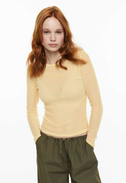 Къс потник с пайети НМ/ Прозрачна блуза H&M/ Плетен потник H&M