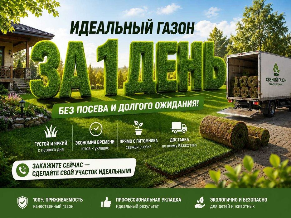 Купить газон в Алматы — рулонный газон с питомника