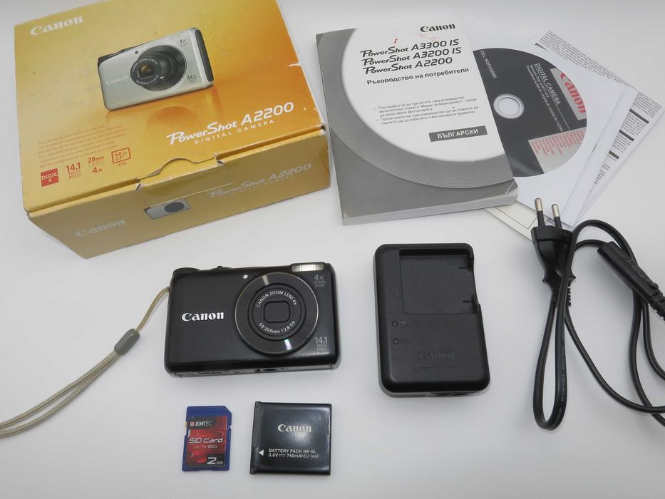 Canon PowerShot A2200 ултра компактен цифров фотоапарат, черна дигитална камера, като НОВА пълен комплект, работи отлично