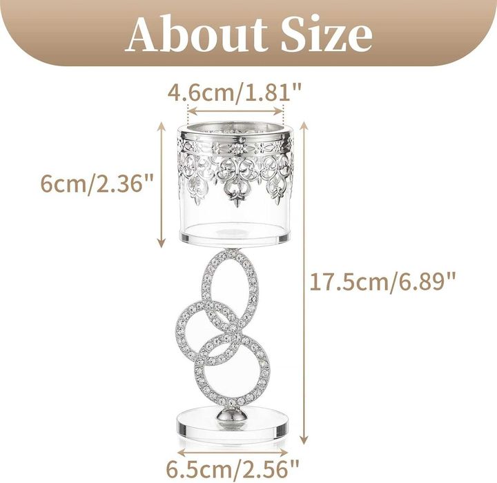 Свещник Sziqiqi, пакет от 2 сребърни поставки за чаени свещички, стъкл